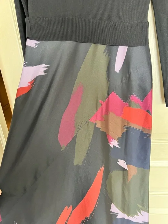 Ted Baker Black Knit Top Midi Dress with Multi Abstract Print Skirt - Picture 6 of 7